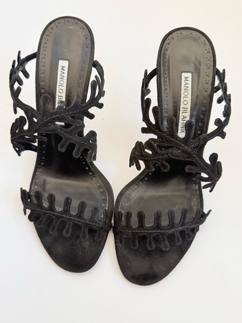 Vintage Manolo Blahnik Black Suede Coral Branch Heels 38.5 Rare Y2K Archival - Picture 2 of 9